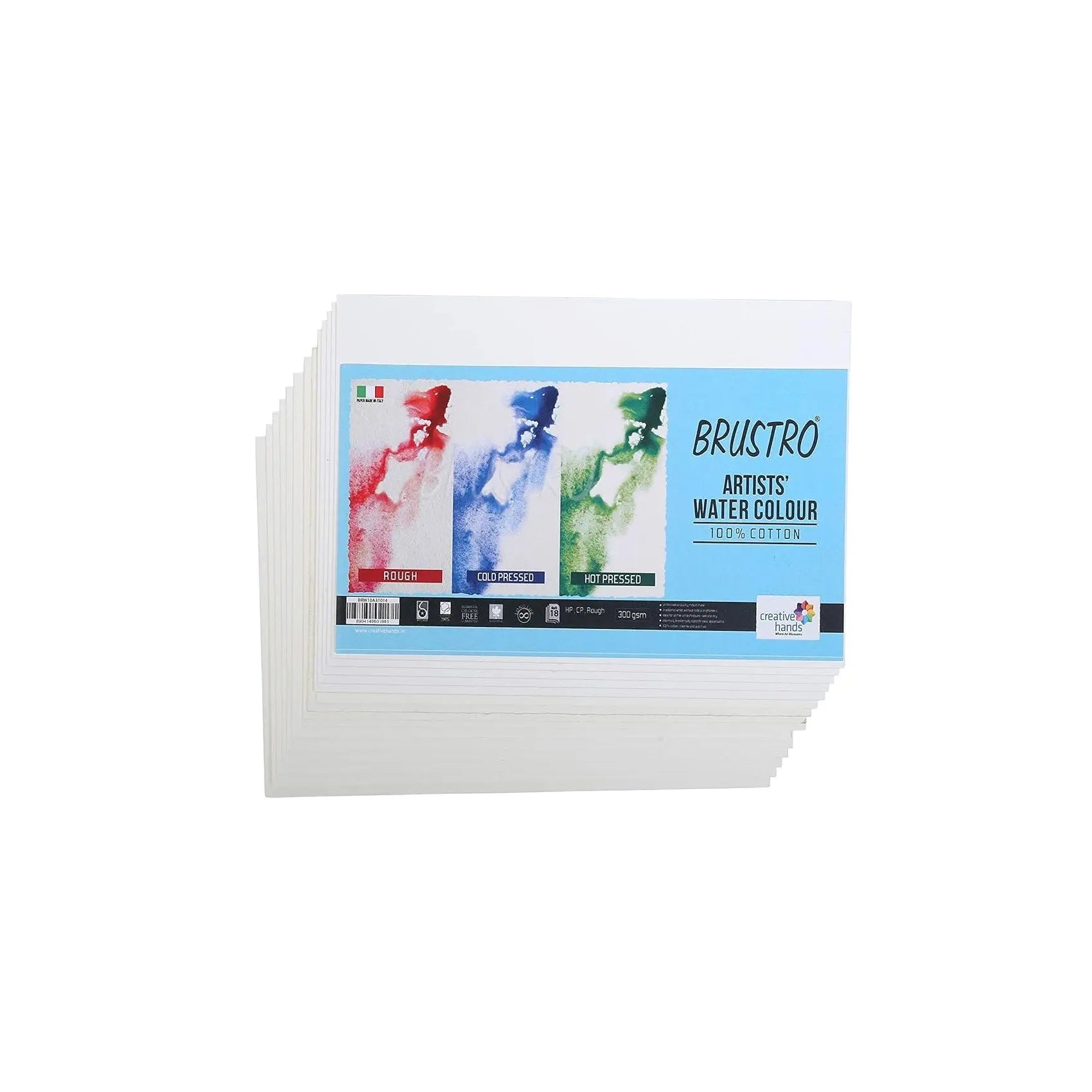 Brustro Artists Watercolour Paper 100% Cotton Assorted 300GSM- 6X3-18 Sheets,10 X14 cm Brustro