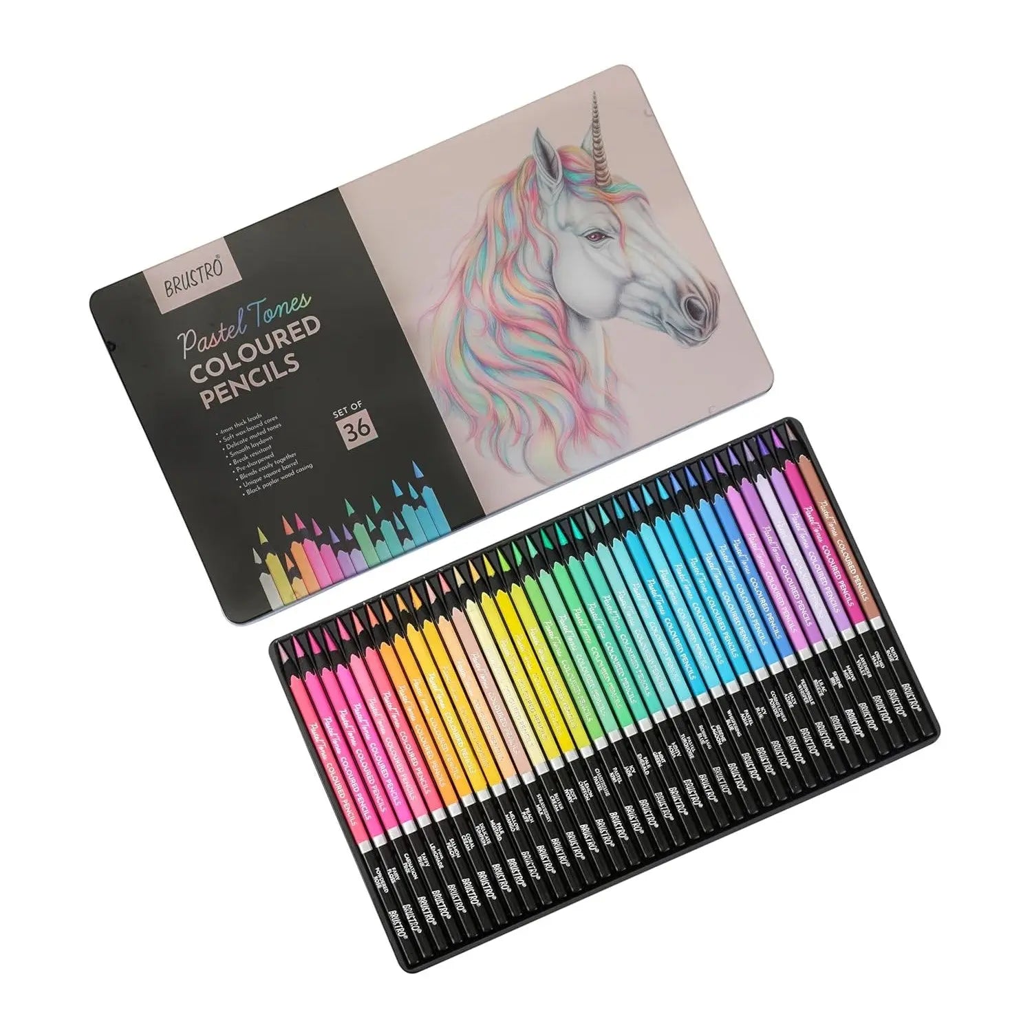 Brustro Artists' Coloured Pencils Pastel Tone Set of 36 (in Elegant tin Box) Brustro