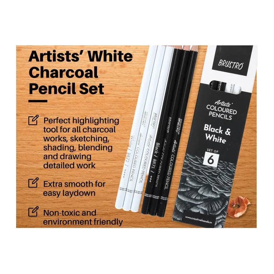 Brustro Coloured Pencils Black and White Set of 6 Brustro
