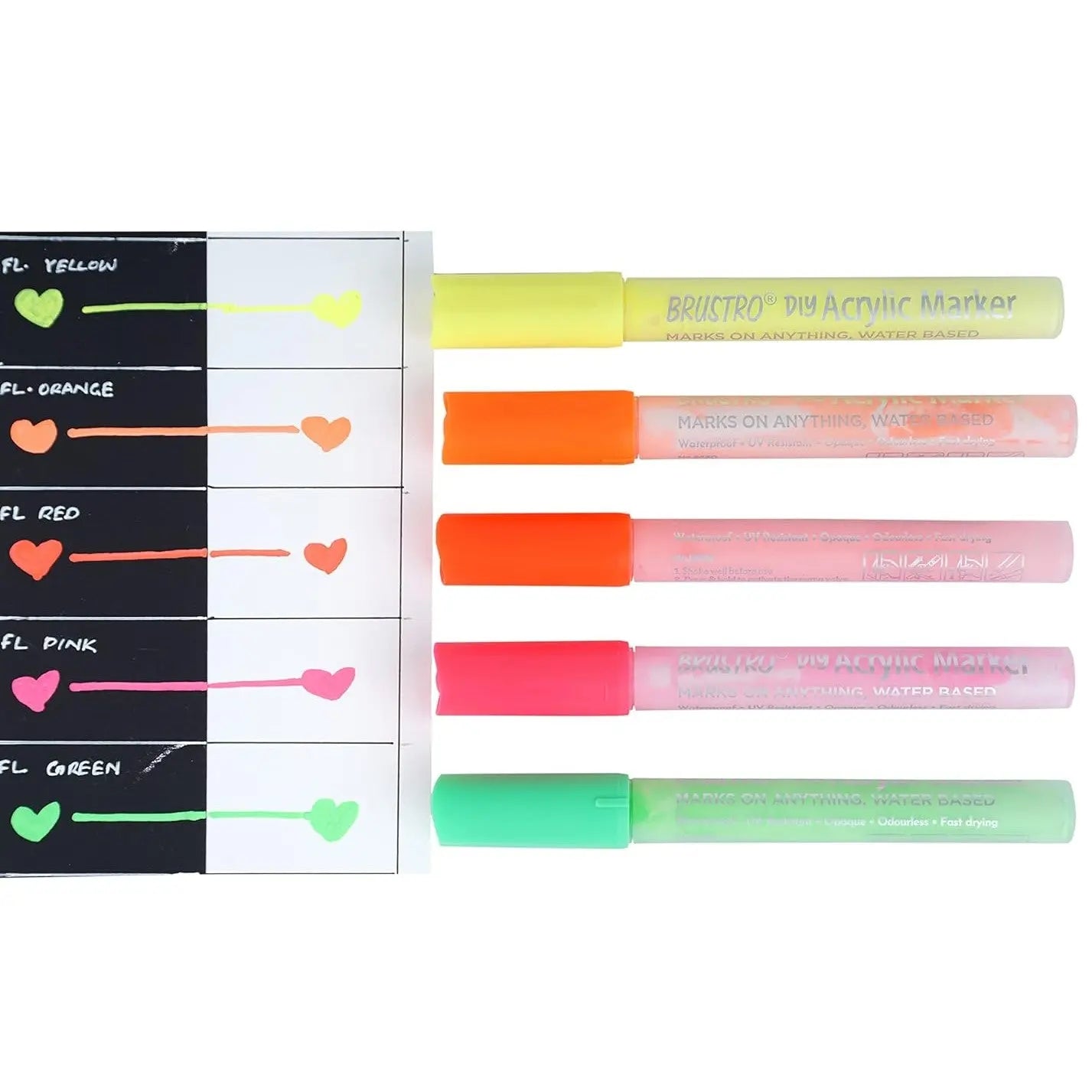 Brustro DIY Acrylic Marker Fluorescent Set of 5 Shades Brustro