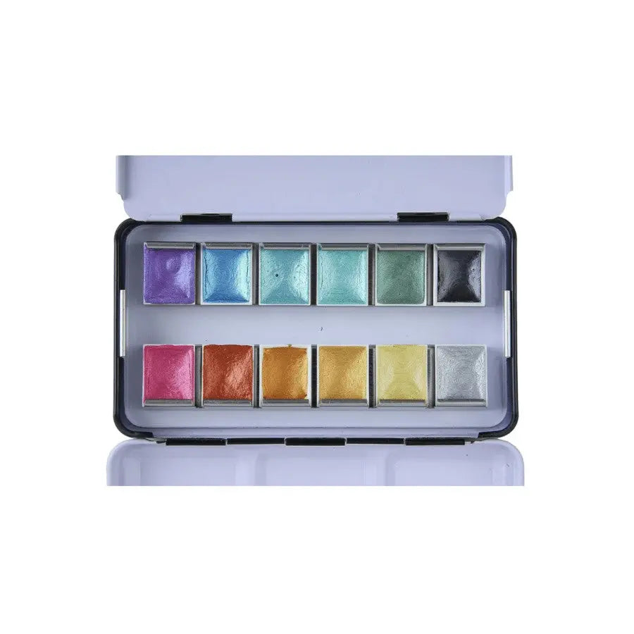 Brustro Metallic Watercolour Half Pan Set Of 12 Brustro