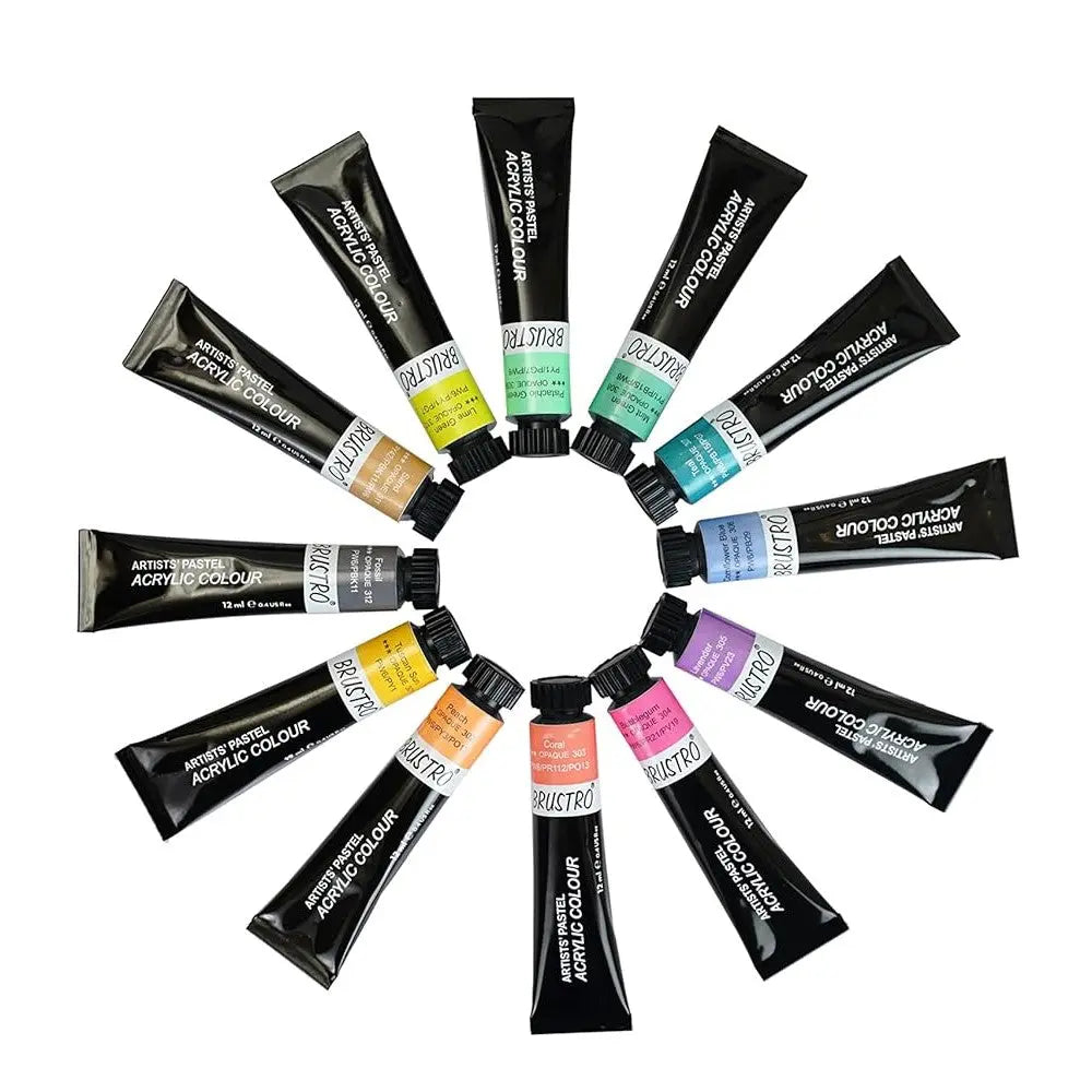 Brustro Pastel Acrylic Paints Set of 12 Shades x 12ml Brustro
