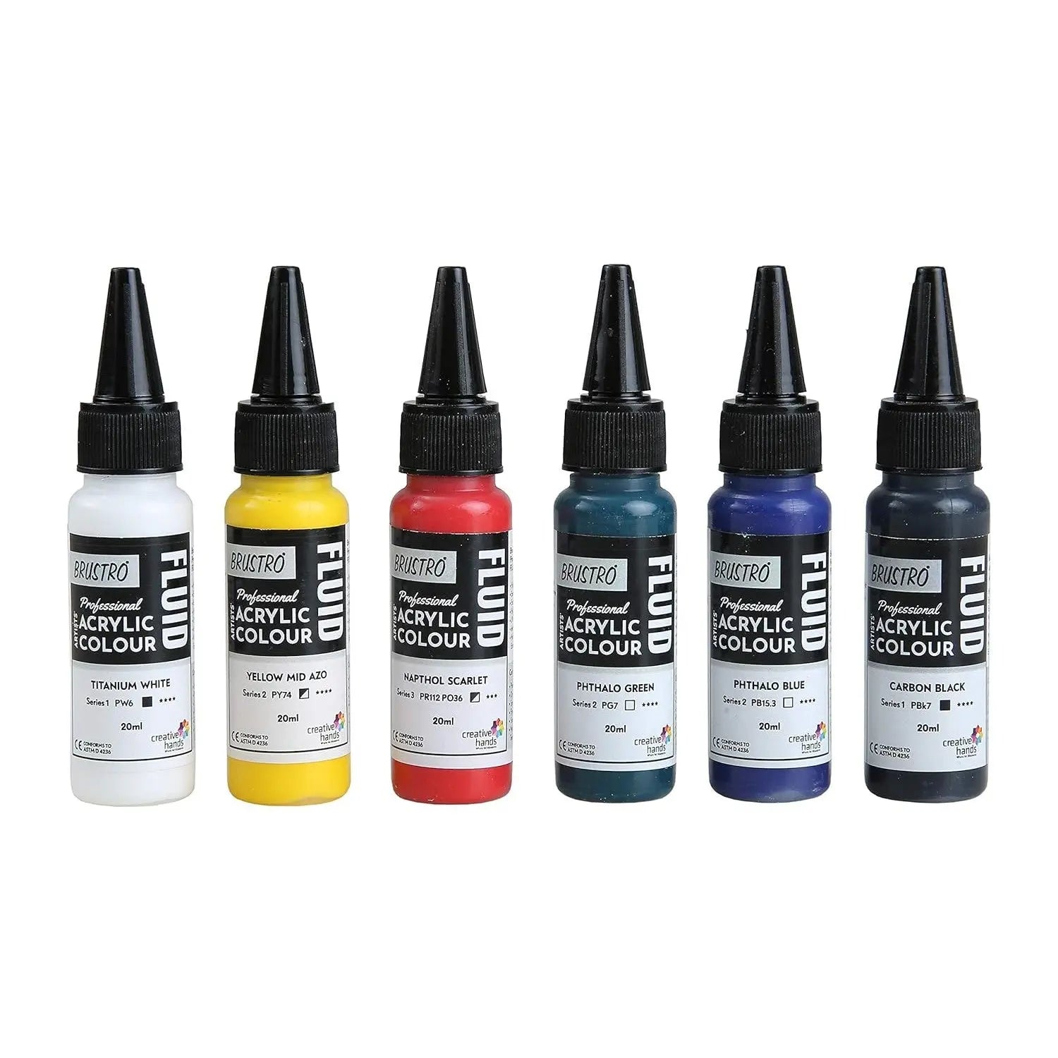 Brustro Professional Artists Acrylic Colour Fluid 20ml Pack Of 5+1 Brustro
