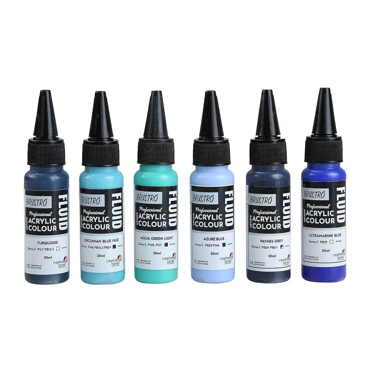 Brustro Professional Artists Acrylic Colour Fluid 20ml Pack Of 6 - Beyond The Blues Brustro
