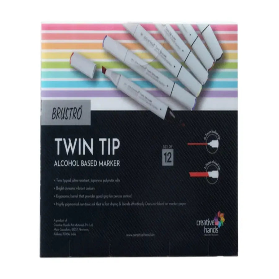 Brustro Twin Tip Alcohol Based Marker Set of 12 - Cool Greys brustro