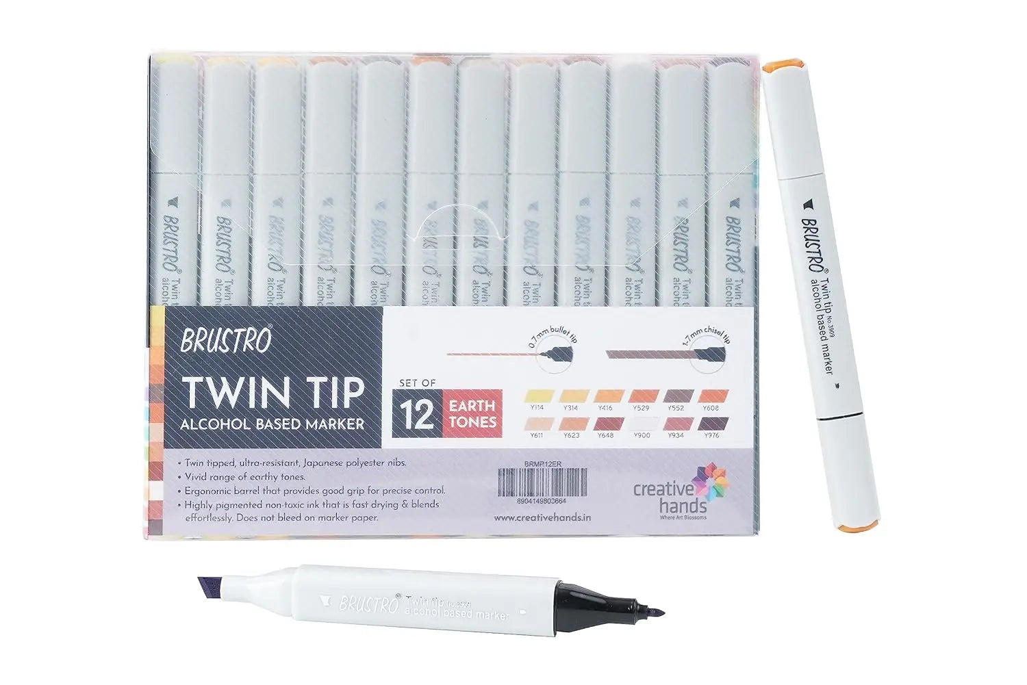 Brustro Twin Tip Alcohol Based Marker Set of 12 - Earth Tones Brustro
