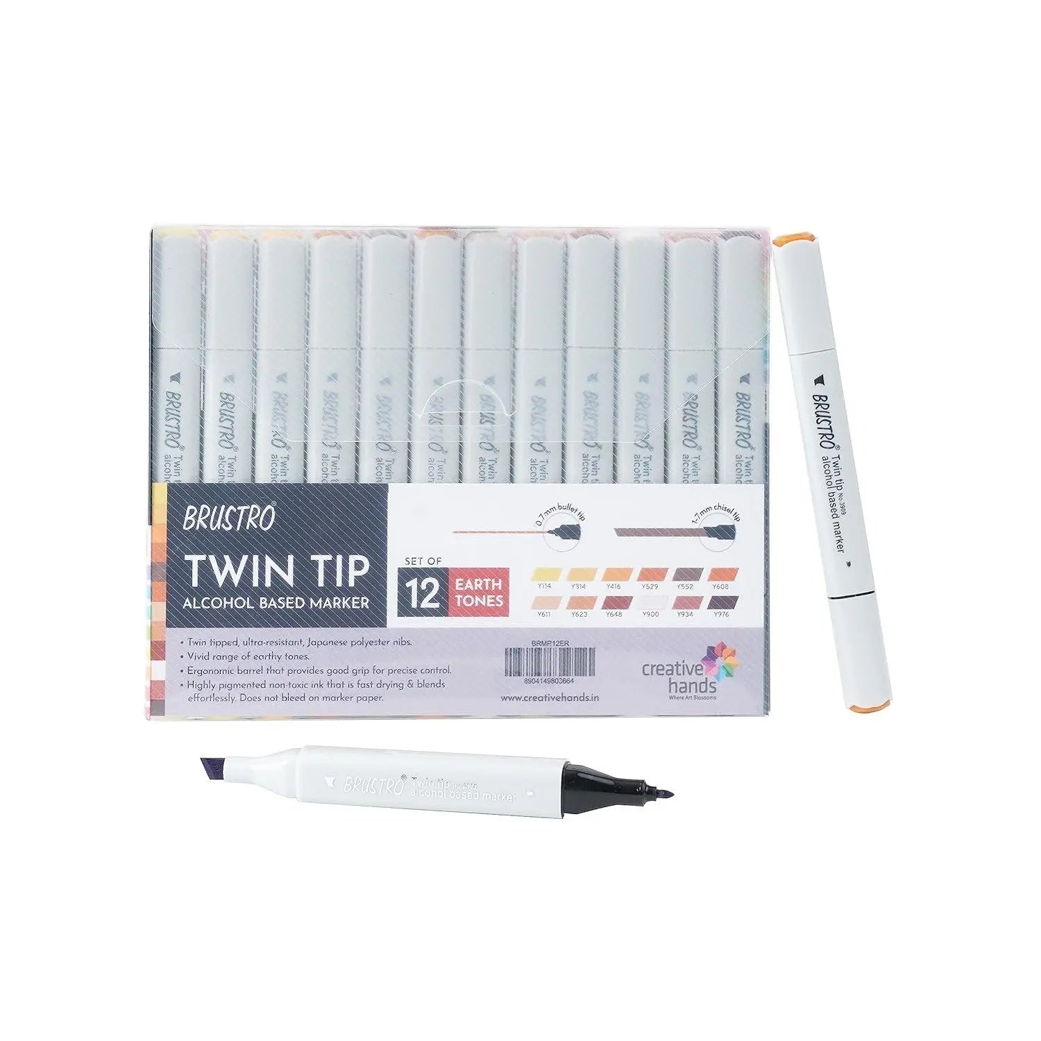 Brustro Twin Tip Alcohol Based Marker Set of 12 - Earth Tones Brustro
