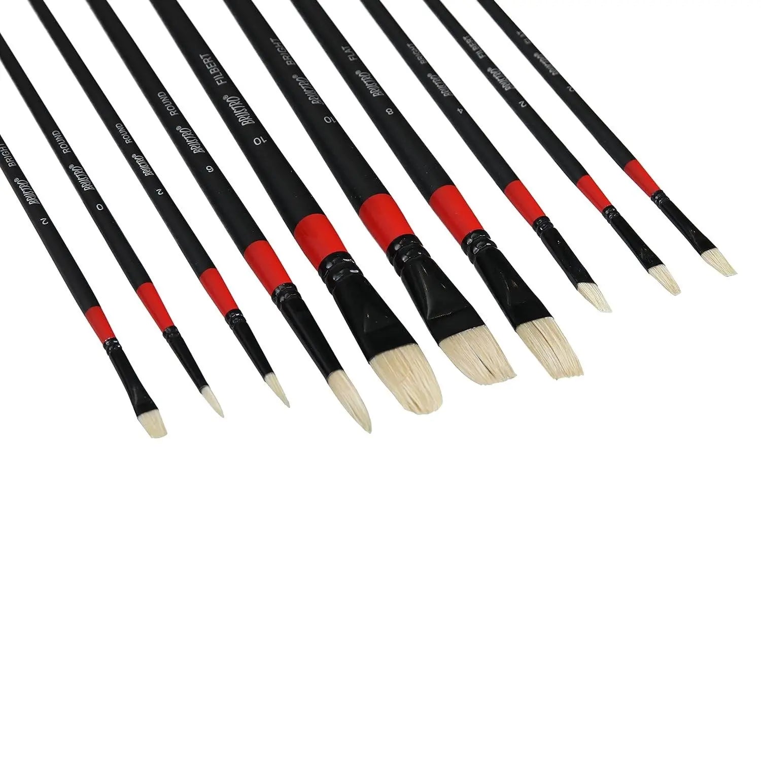 Brustro White Bristle Oil, Acrylic Colour Round  Brush Set Of 10 Brustro