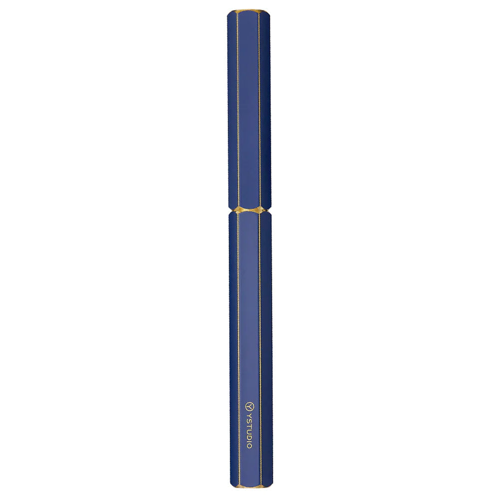 Ystudio | Fountain Pen | Blue Hexogon | Classic Revolve | Brass Body | Medium Nib YSTUDIO