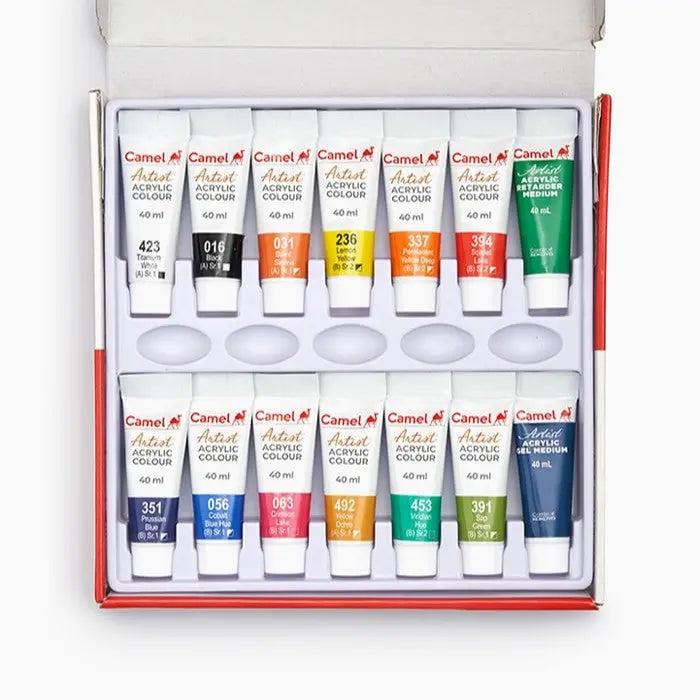 Camel Artist Acrylic Colours With Gel & Retarder Medium Set Camel