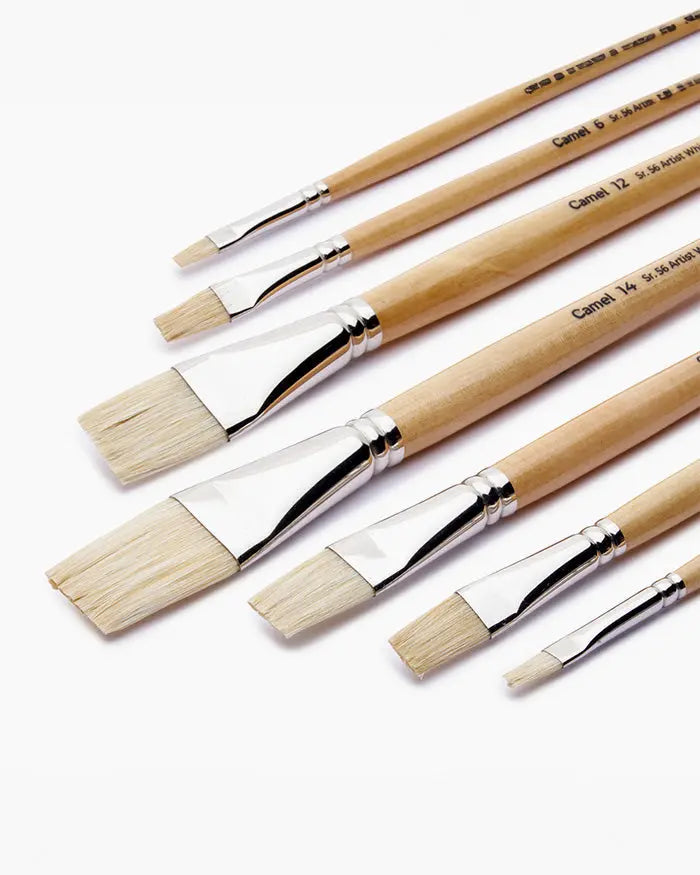Camel Camlin Brushes Series 56 White Bristles Flat Brush Set Camel