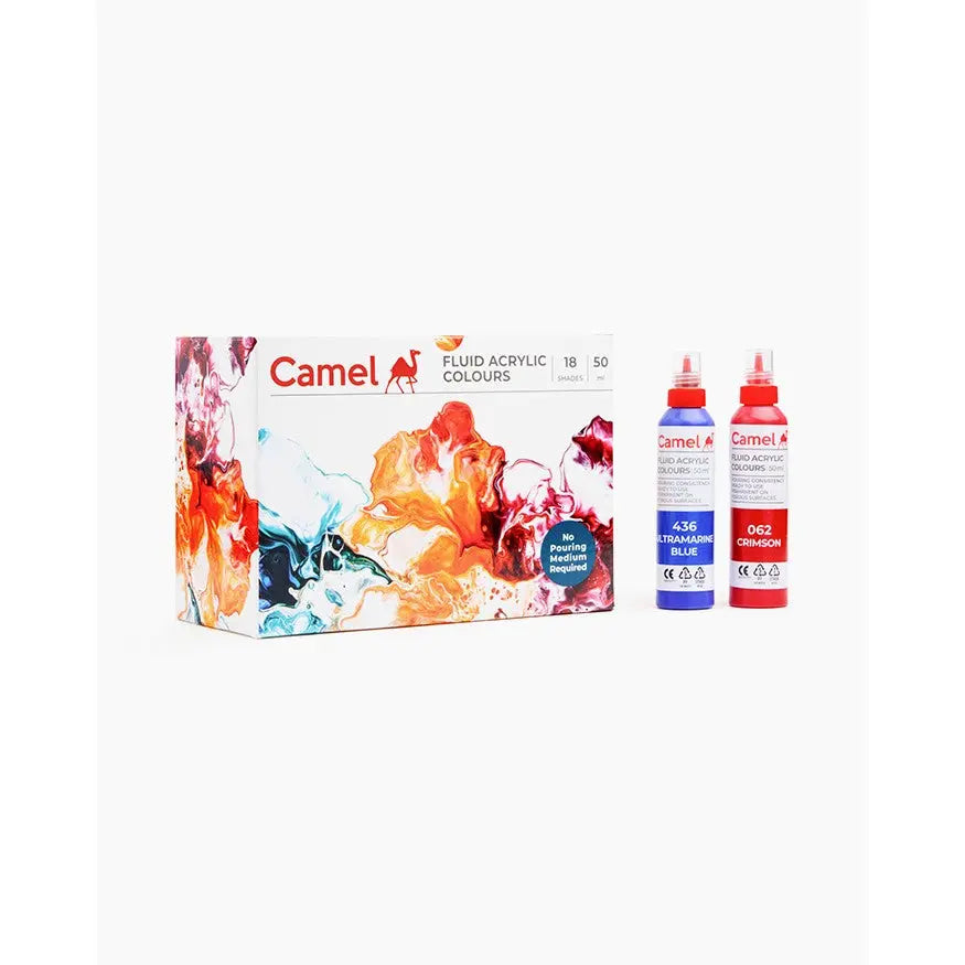 Camel Fluid Acrylic Colours Set of 18 Bottles Camel