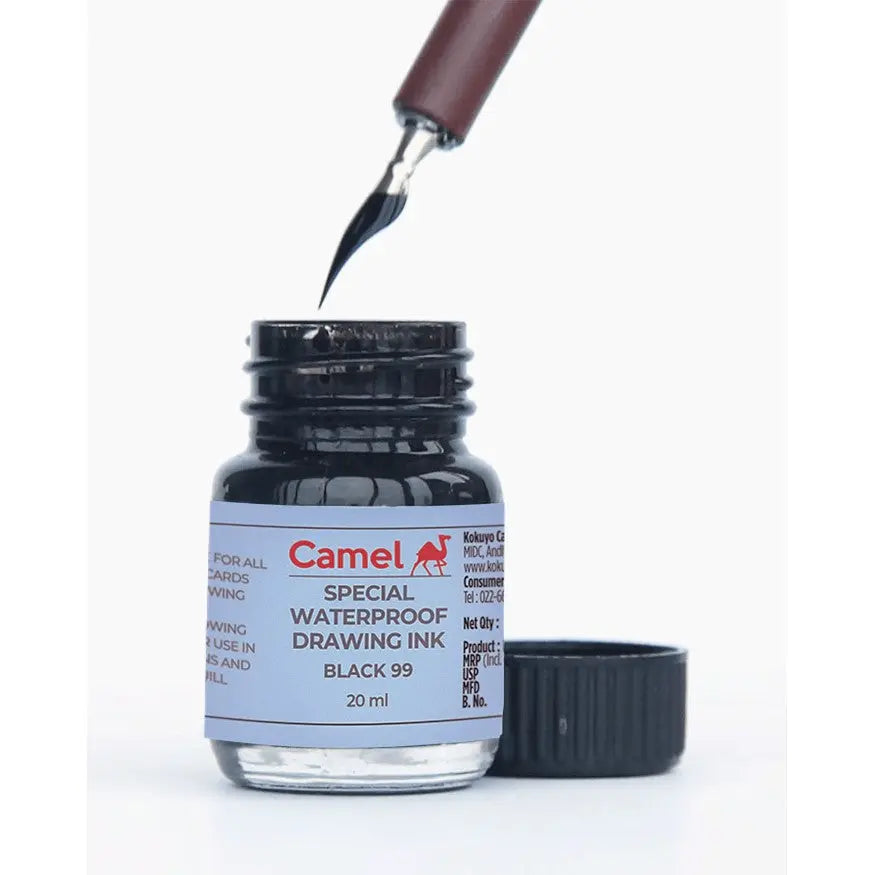 Camel Waterproof Drawing Ink Black 99 (20ml) - Canvazo