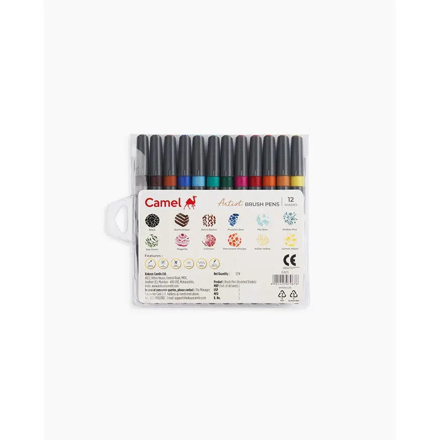 Camlin Artist Brush Pen Set - Pack of 12 Camel
