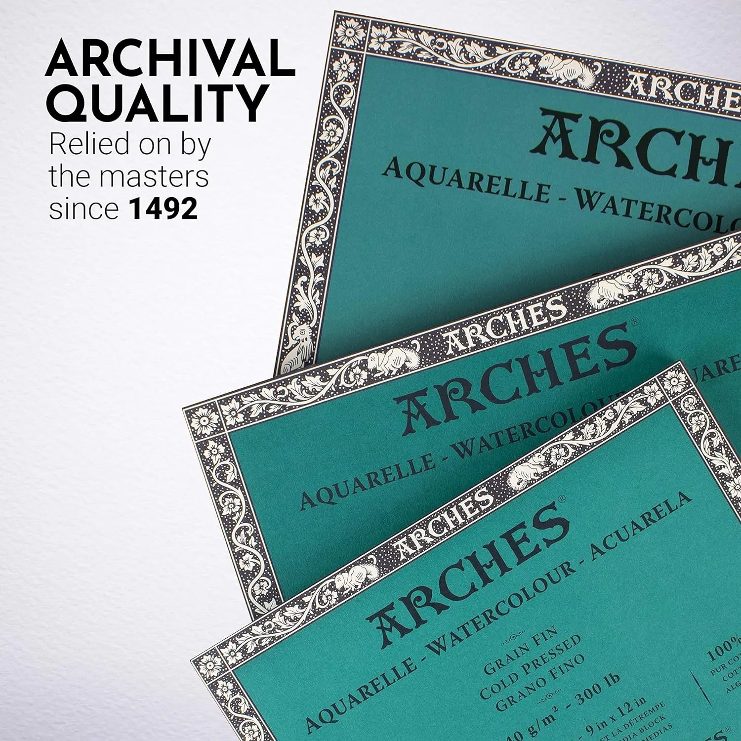Arches Watercolour-Aquarelle-Natural White Fine Grain/Cold Press,640GSM,4 Side Glued Pad,10SHT Arches