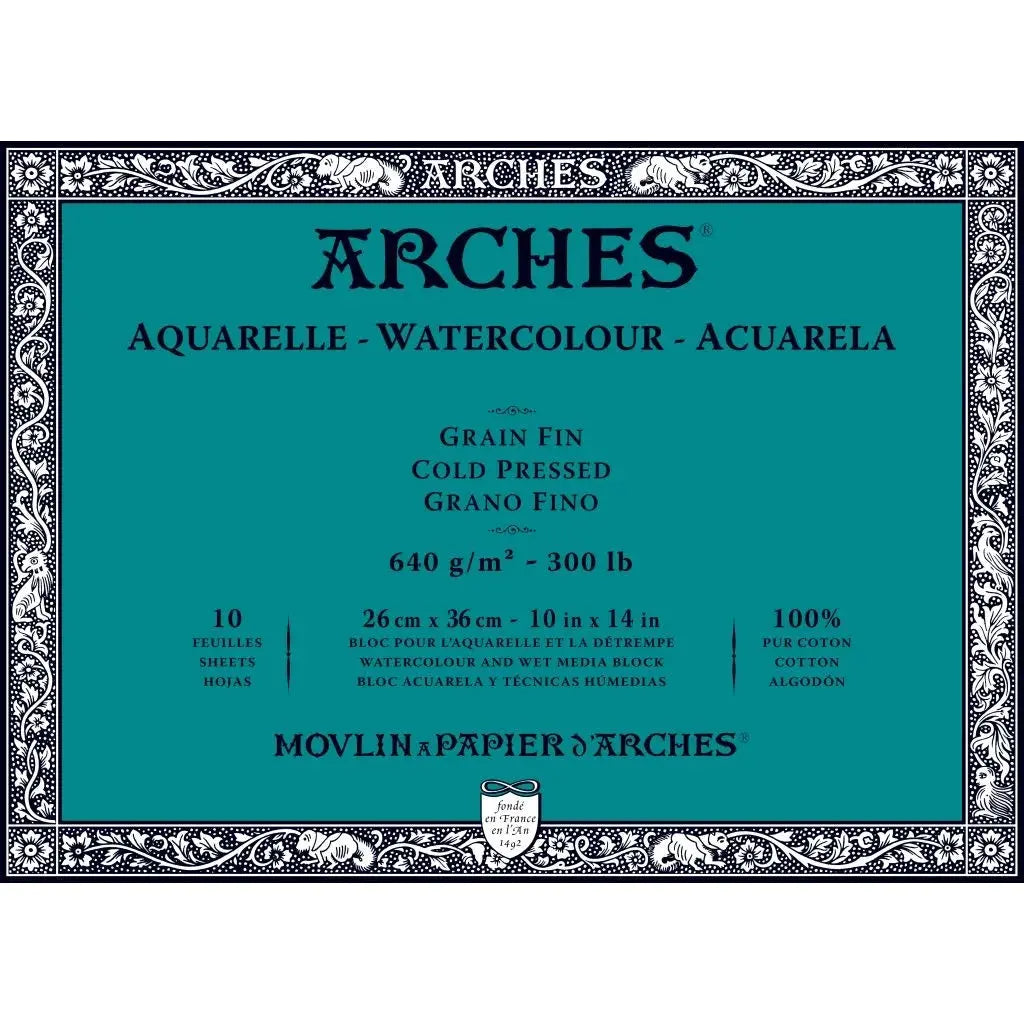 Arches Watercolour-Aquarelle-Natural White Fine Grain/Cold Press,640GSM,4 Side Glued Pad,10SHT Arches
