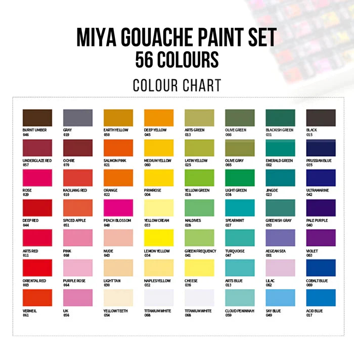 MIYA Gouache Paint Colour Chart 56 x 30