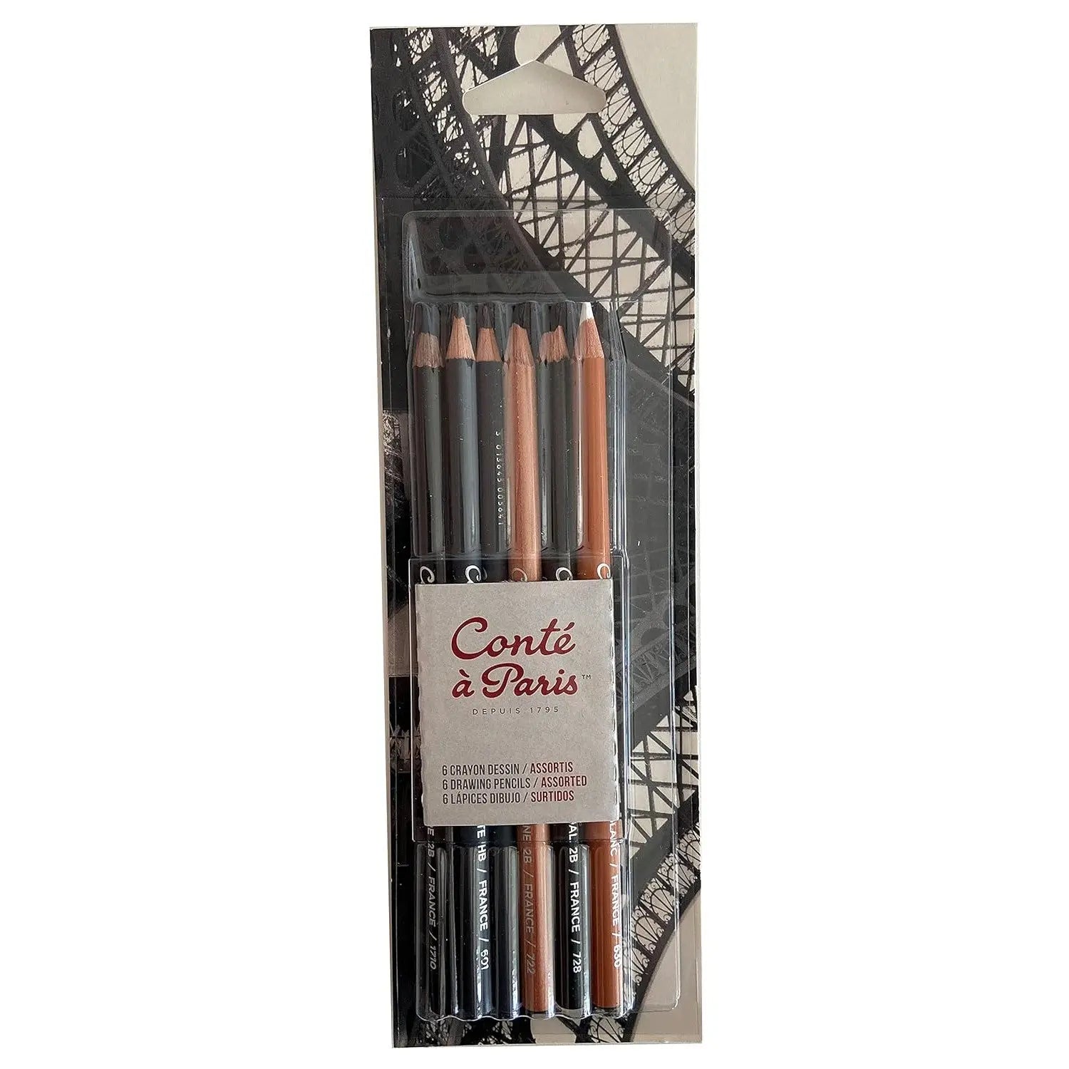 Conte a' Paris Crayon Dessin Assorted Sketching Pencils - Blister Pack of 6 (50105) Conte à Paris