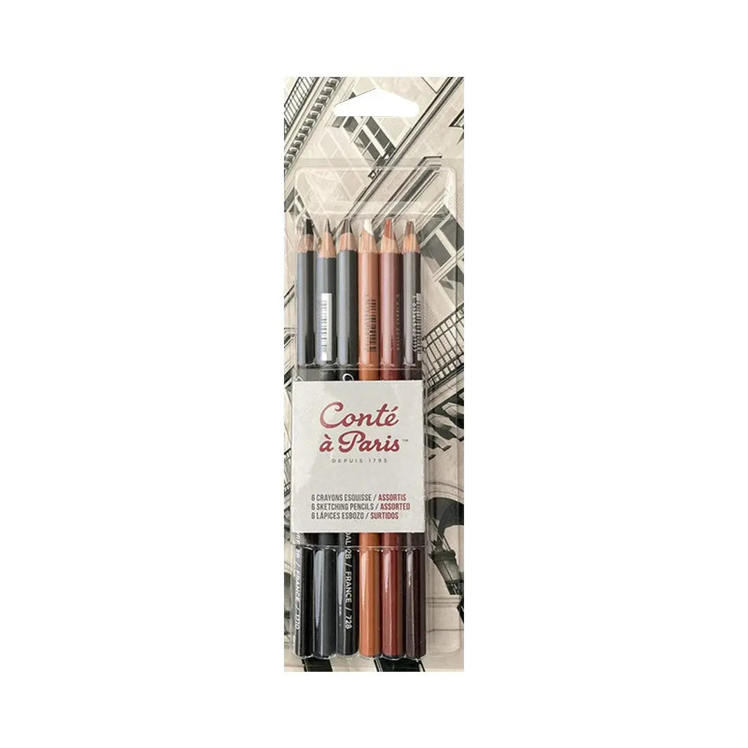 Conte a' Paris Crayon Esquisse Assorted Sketching Pencils - Blister Pack of 6 Conte à Paris