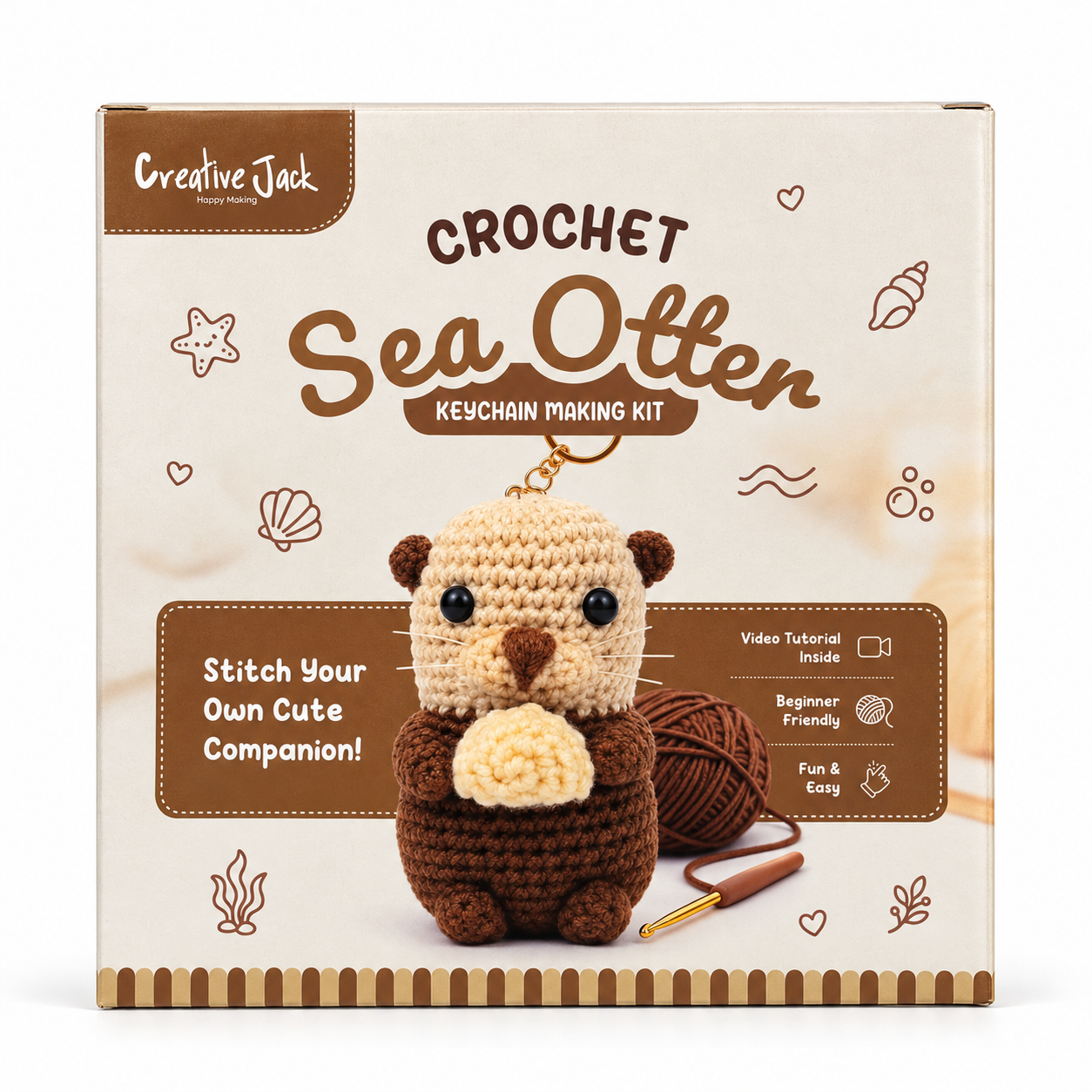 Crochet Keychain Making Kit - Sea Otter - CreativeJackSeaOtterCrochetKit
