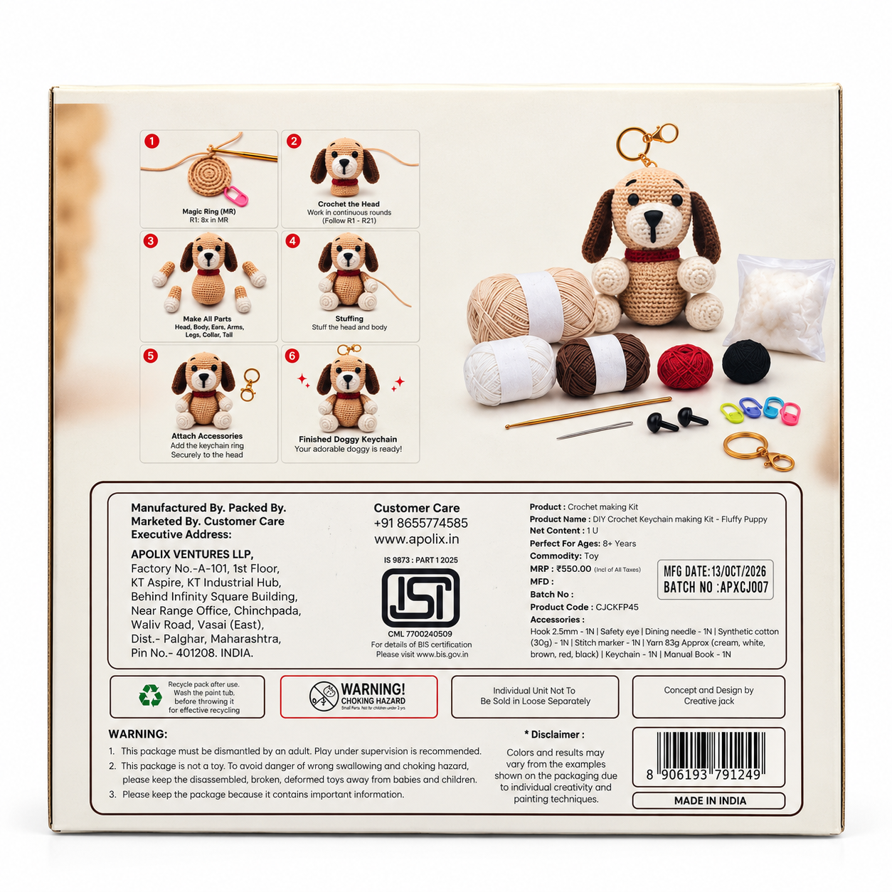 Crochet Keychain Making Kit - Crochet Doggy Keychain Kit Packaging