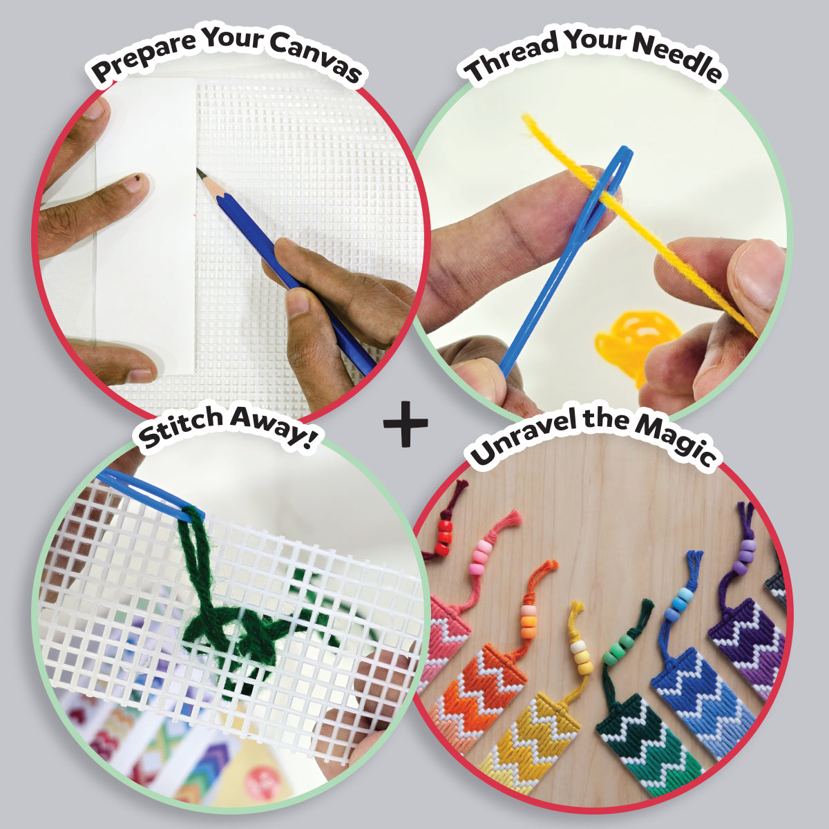 iCraft Kids Cross Stitch Bookmark Kit - Rainbow Craft Set iCraft