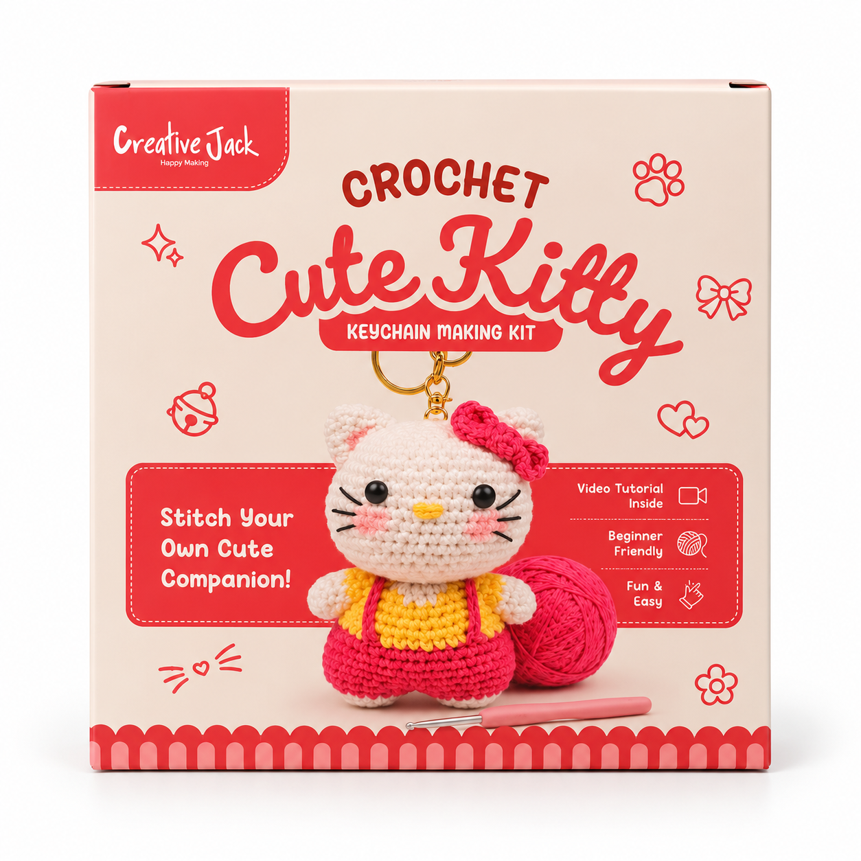 Crochet Keychain Making Kit - Cute Kitty - CuteKittyCrochetKeychainKit