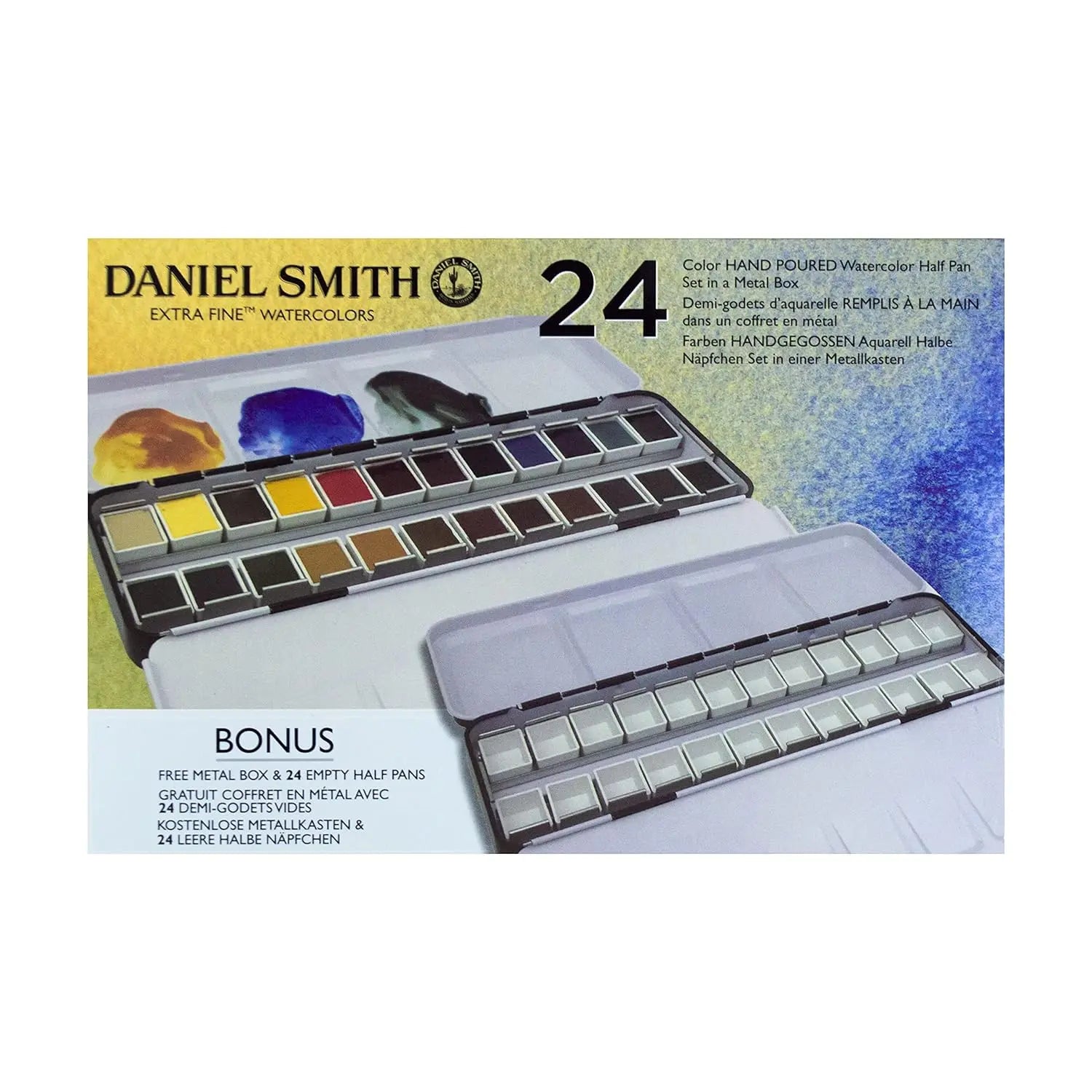 Daniel Smith 24 Color Hand Poured Watercolor Half Pan Set in a Metal Box Daniel Smith