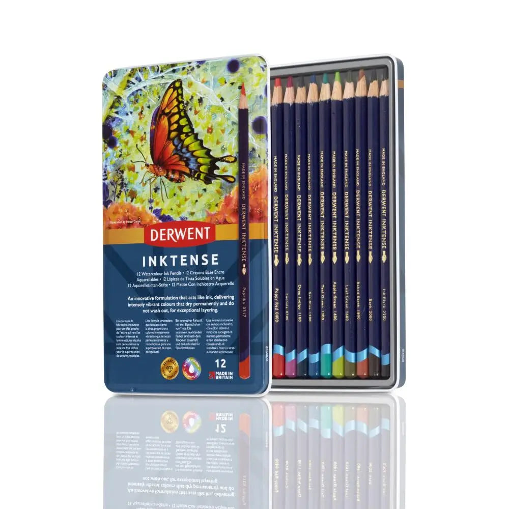 Derwent Inktense Permanent Watersoluble Pencils Tin Set of 12 (700928) Derwent