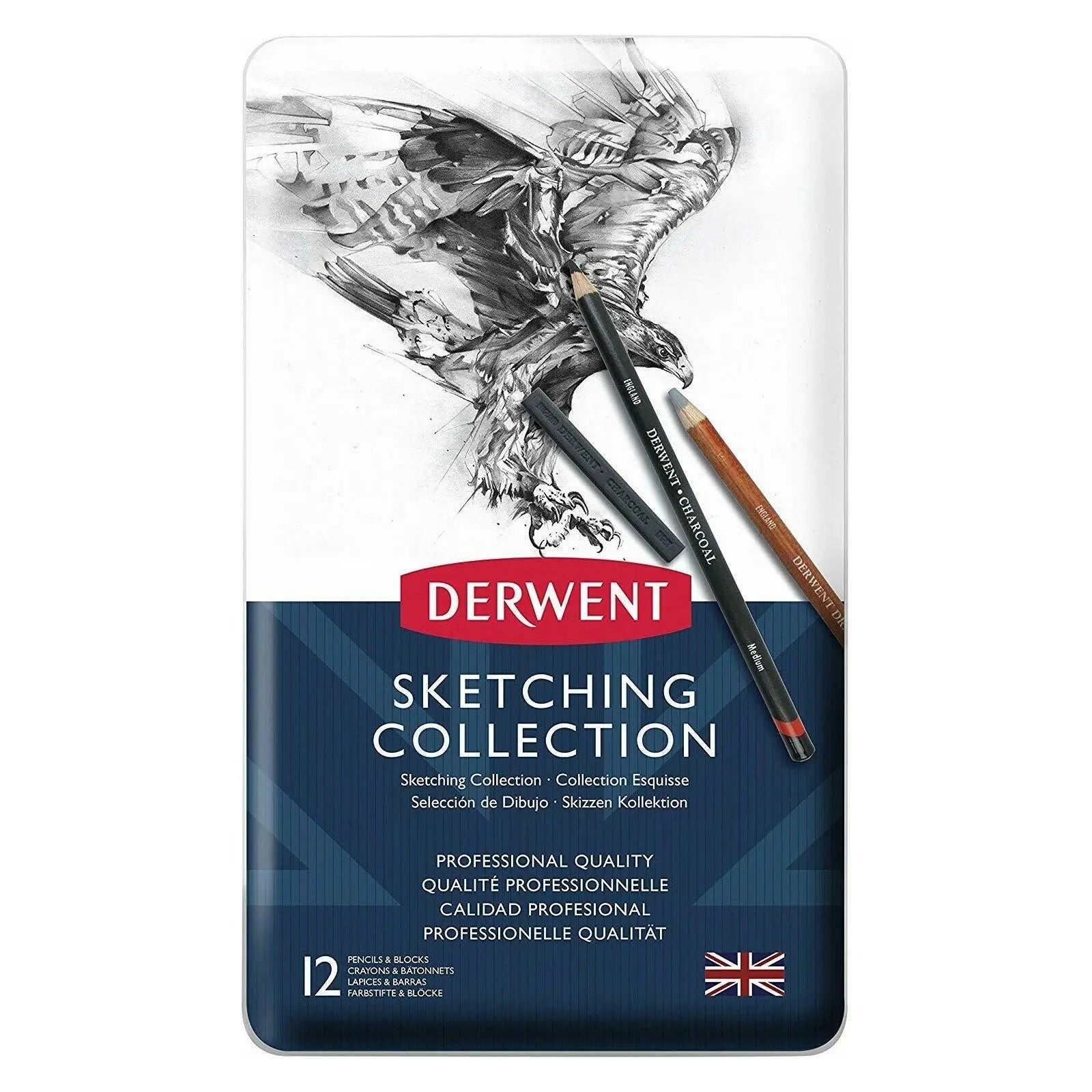 Derwent Sketching Pencil Mixed Media Collection Tin Set Of 12 (34305)