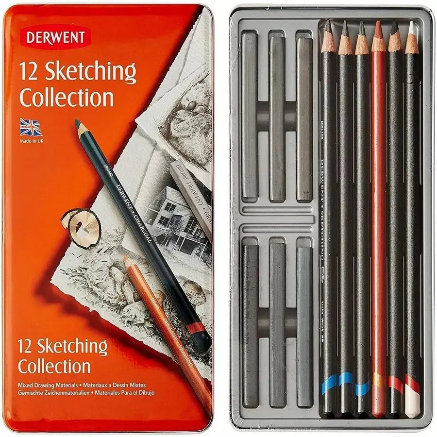 Derwent Sketching Pencil Mixed Media Collection Tin Set Of 12 ( 34305 ) Derwent