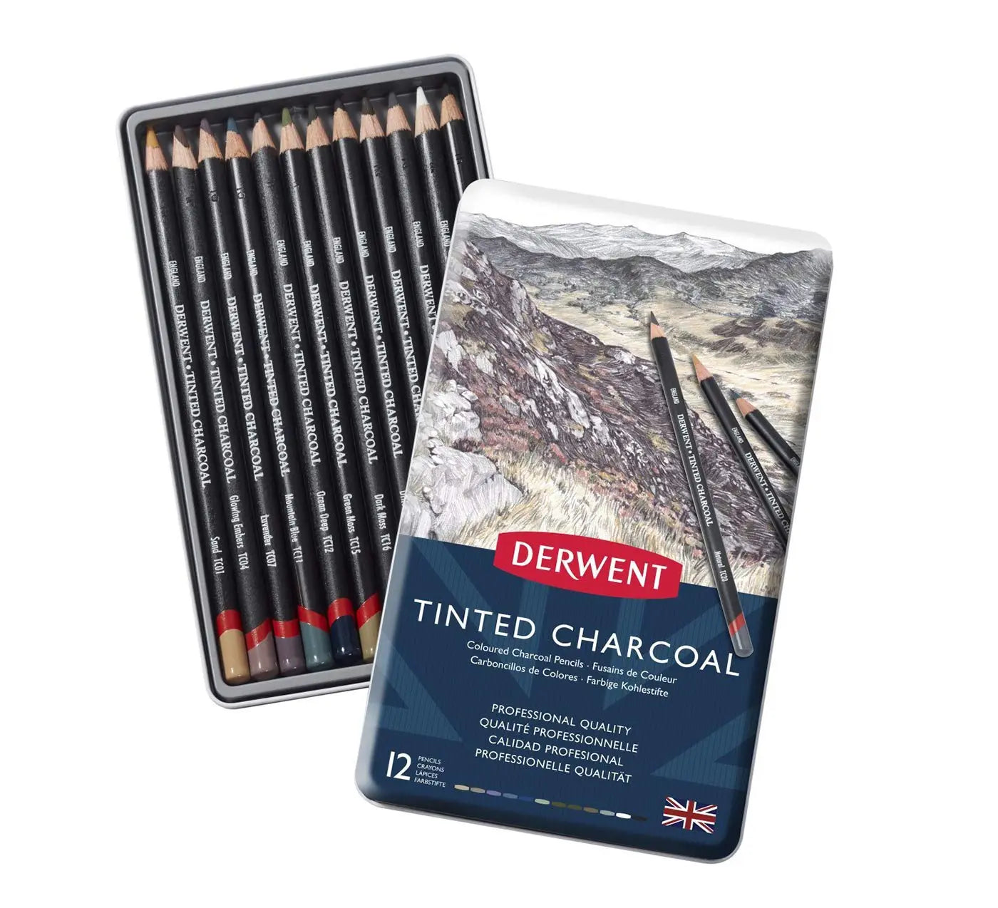 Derwent Tinted Charcoal Drawing Pencils Blister Watersoluble Pencils Set of 12 ( 2301690 ) Derwent