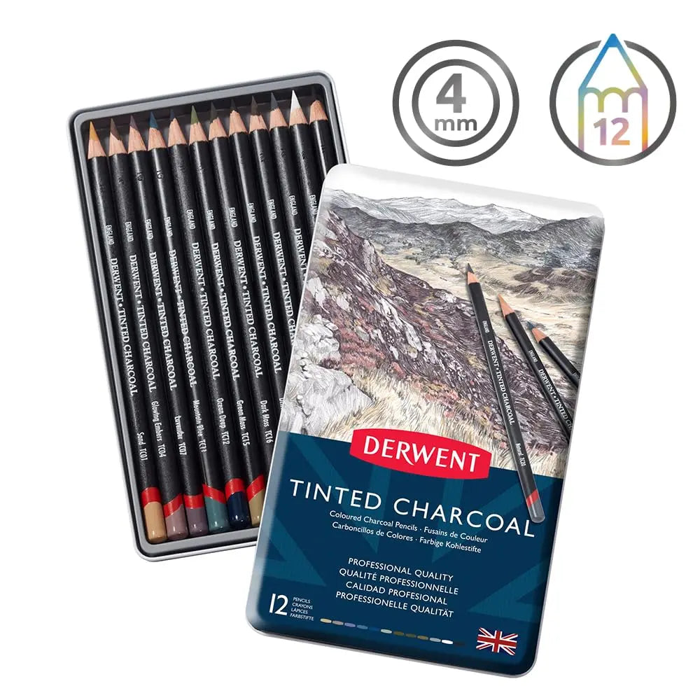 Derwent Tinted Charcoal Drawing Pencils Blister Watersoluble Pencils Set of 12 ( 2301690 ) Derwent
