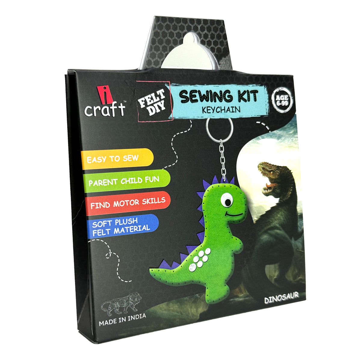 iCraft DIY Felt Keychain Kit - Dinosaur Sewing Craft for Kids iCraft