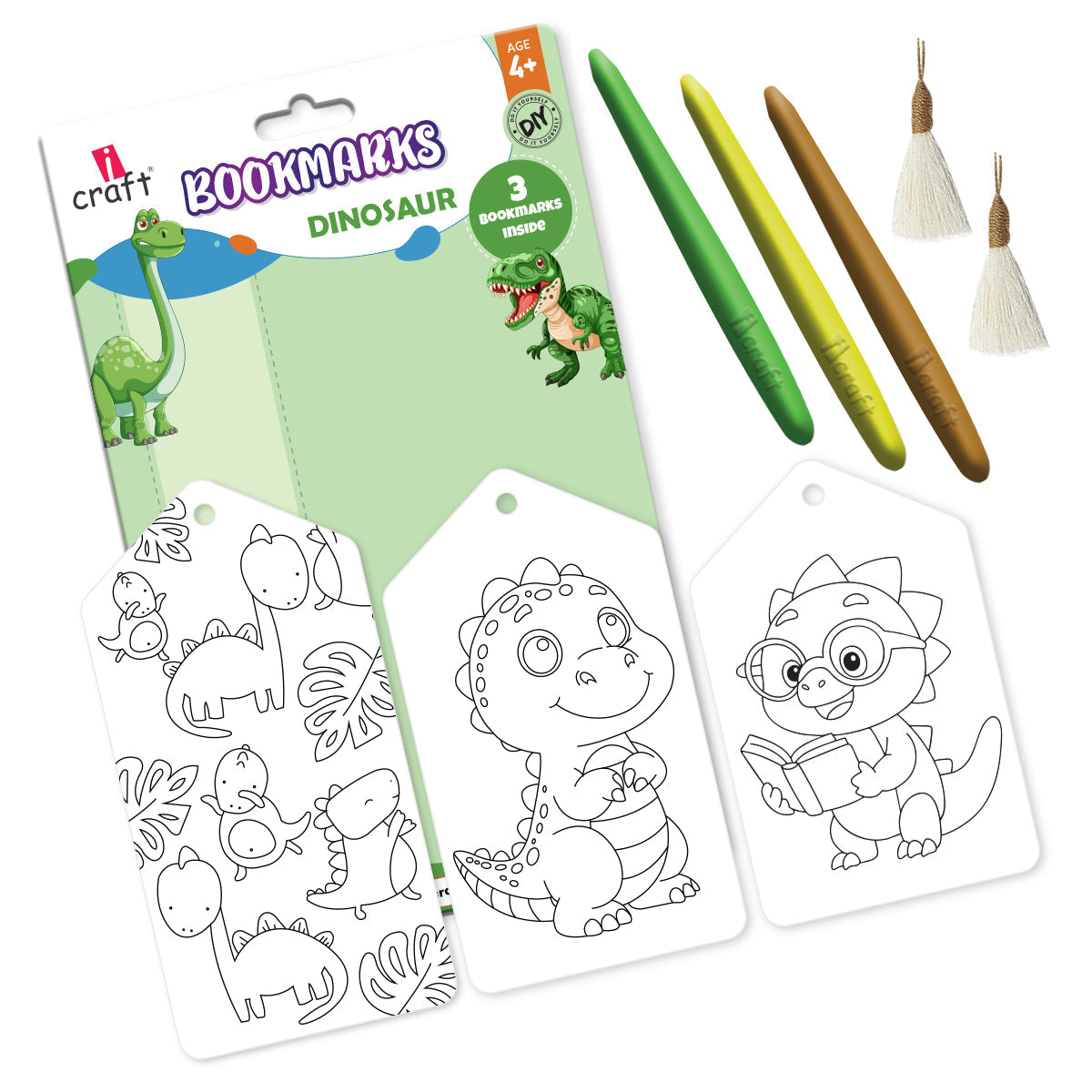 iCraft Dinosaur Bookmark Coloring Kit for Kids - DIY Set iCraft