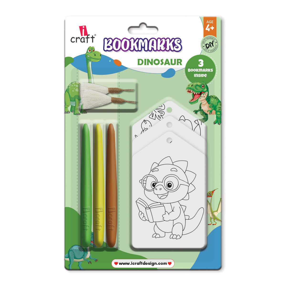 iCraft Dinosaur Bookmark Coloring Kit for Kids - DIY Set iCraft