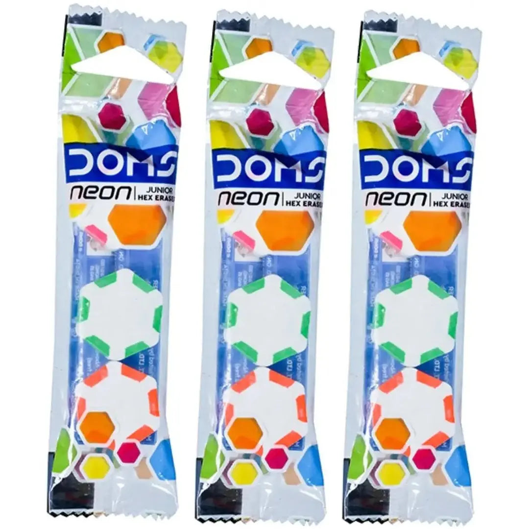 Doms Neon Junior Hex Eraser Pack of 3 Doms