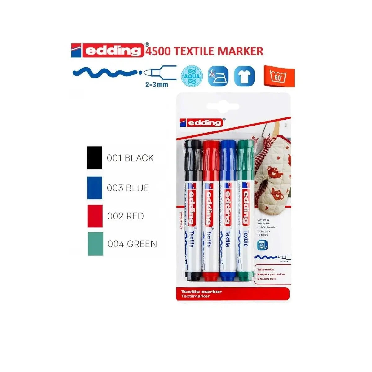 Edding Textile Marker Blister Pack of 4 Assorted 2-3 MM Basic Colours Edding