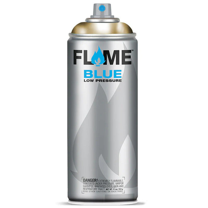 Flame Blue Spray Paint 400ml - Cool & Neutral Tones - Front View Of Gold