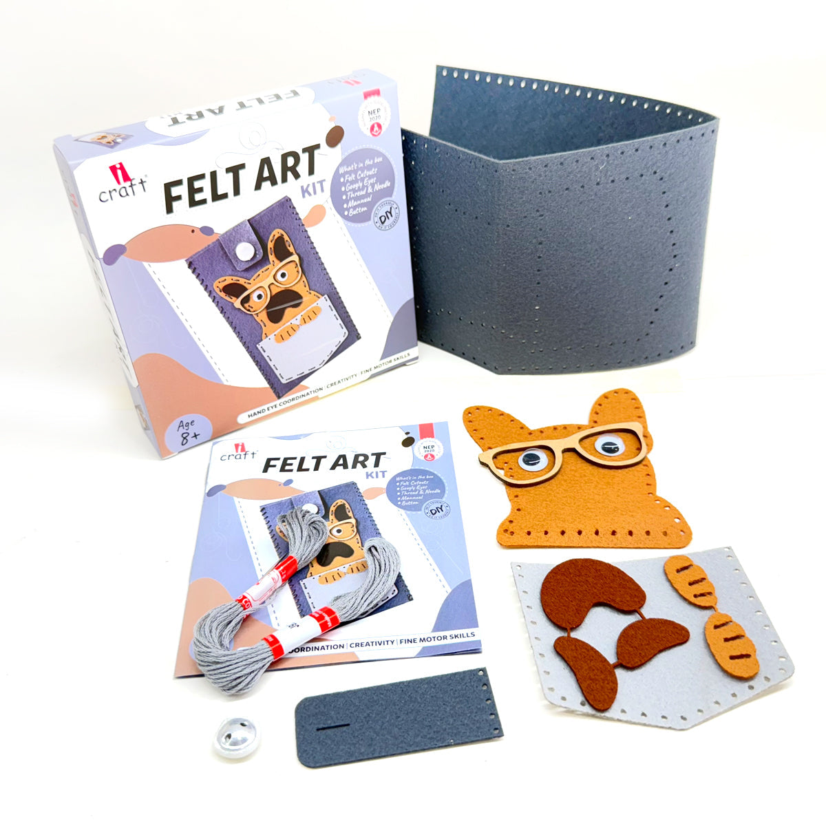iCraft Felt Dog Pouch Craft Kit for Kids - Stitch & Create iCraft