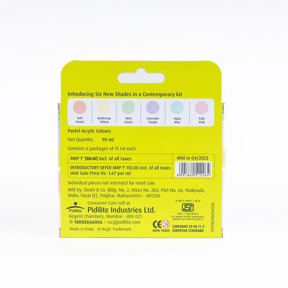 Fevicryl Pastel Acrylic Colours - Set of 6 (15ml) Pidilite