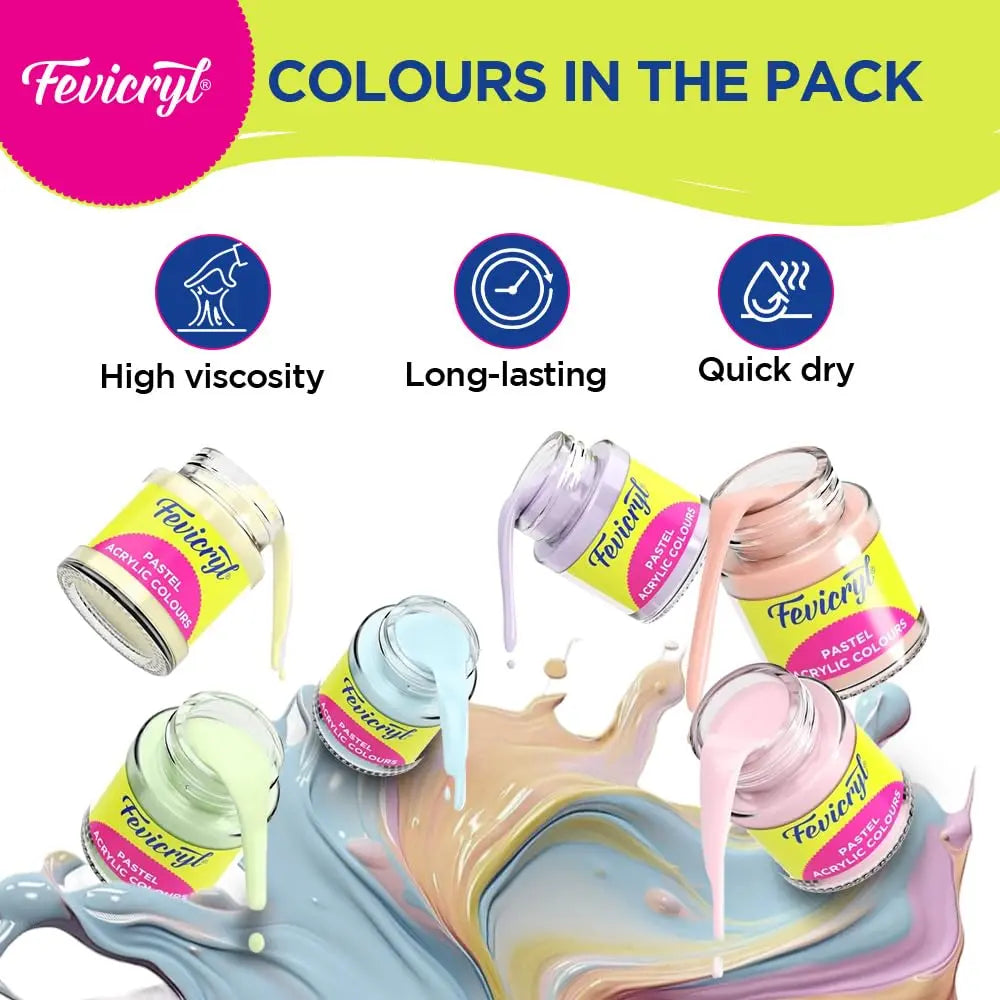 Fevicryl Pastel Acrylic Colours - Set of 6 (15ml) Pidilite