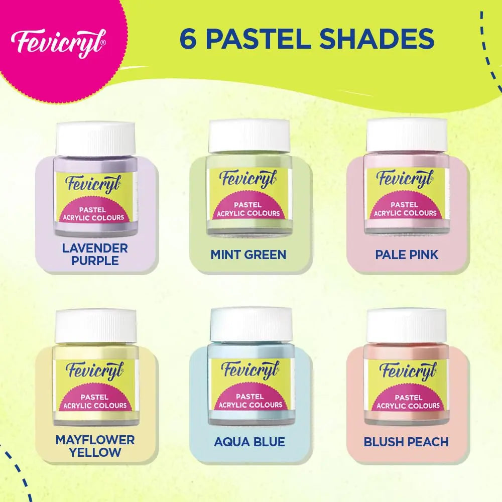 Fevicryl Pastel Acrylic Colours - Set of 6 (15ml) Pidilite