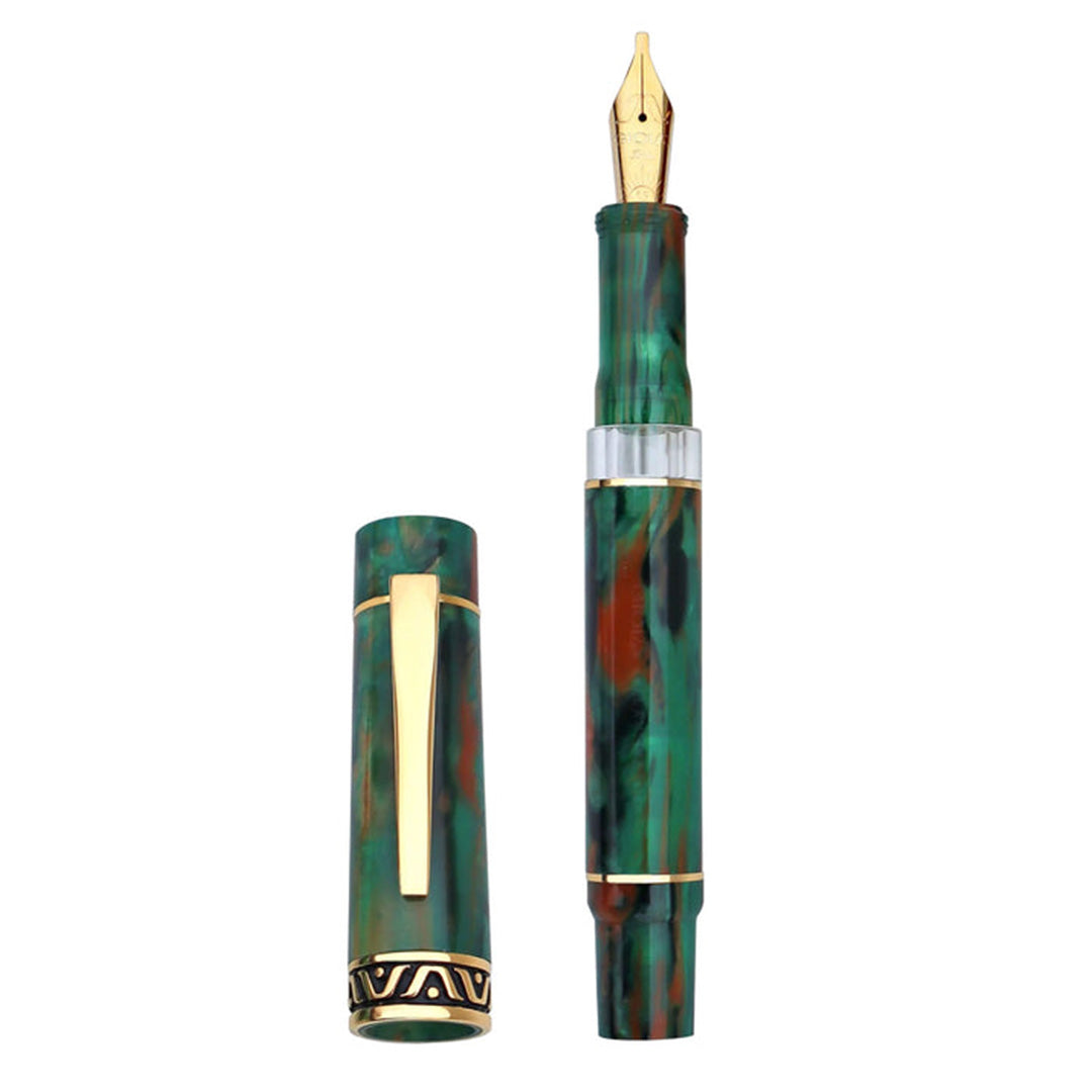 Gioia | Fountain Pen | Aragona Green | Marbled | Gold Trims | Medium Nib Gioia