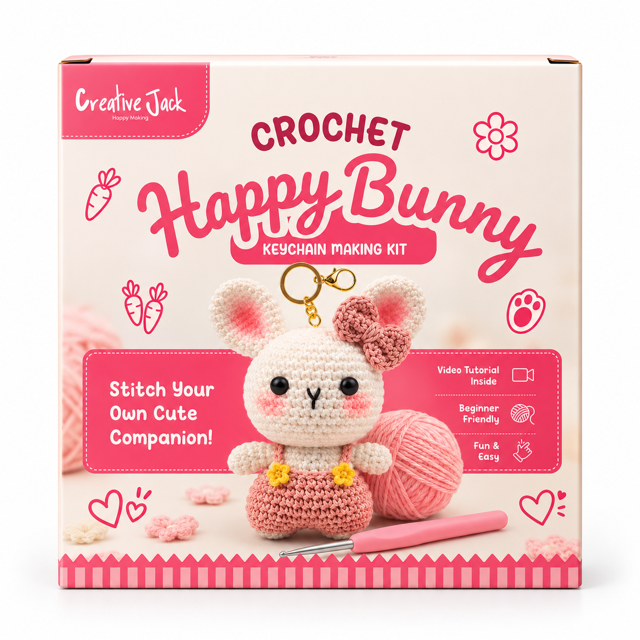 Crochet Keychain Making Kit - Happy Bunny - HappyBunnyCrochetKit