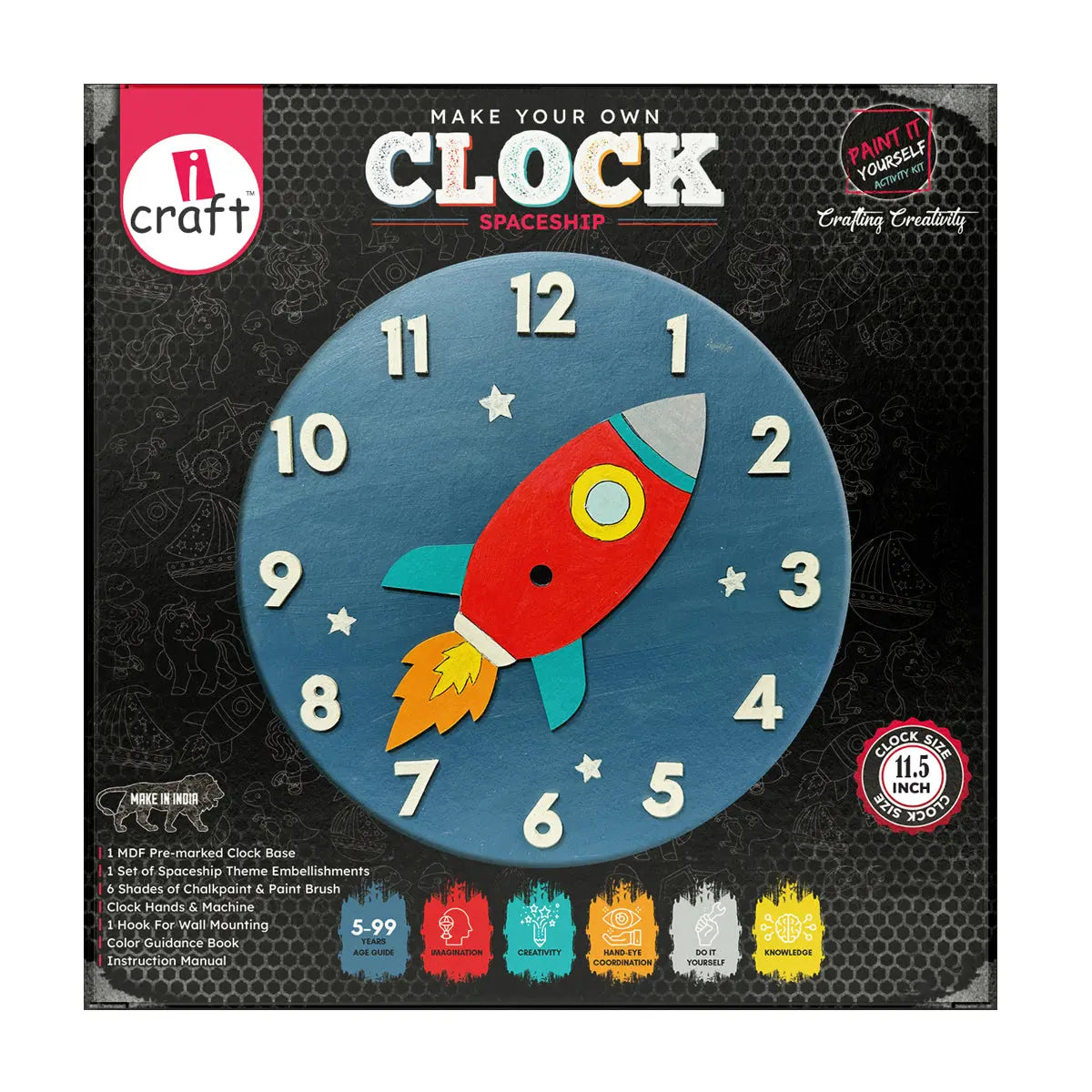 iCraft DIY Clock Kit With Round Wood, Acrylic Pouring Paint.