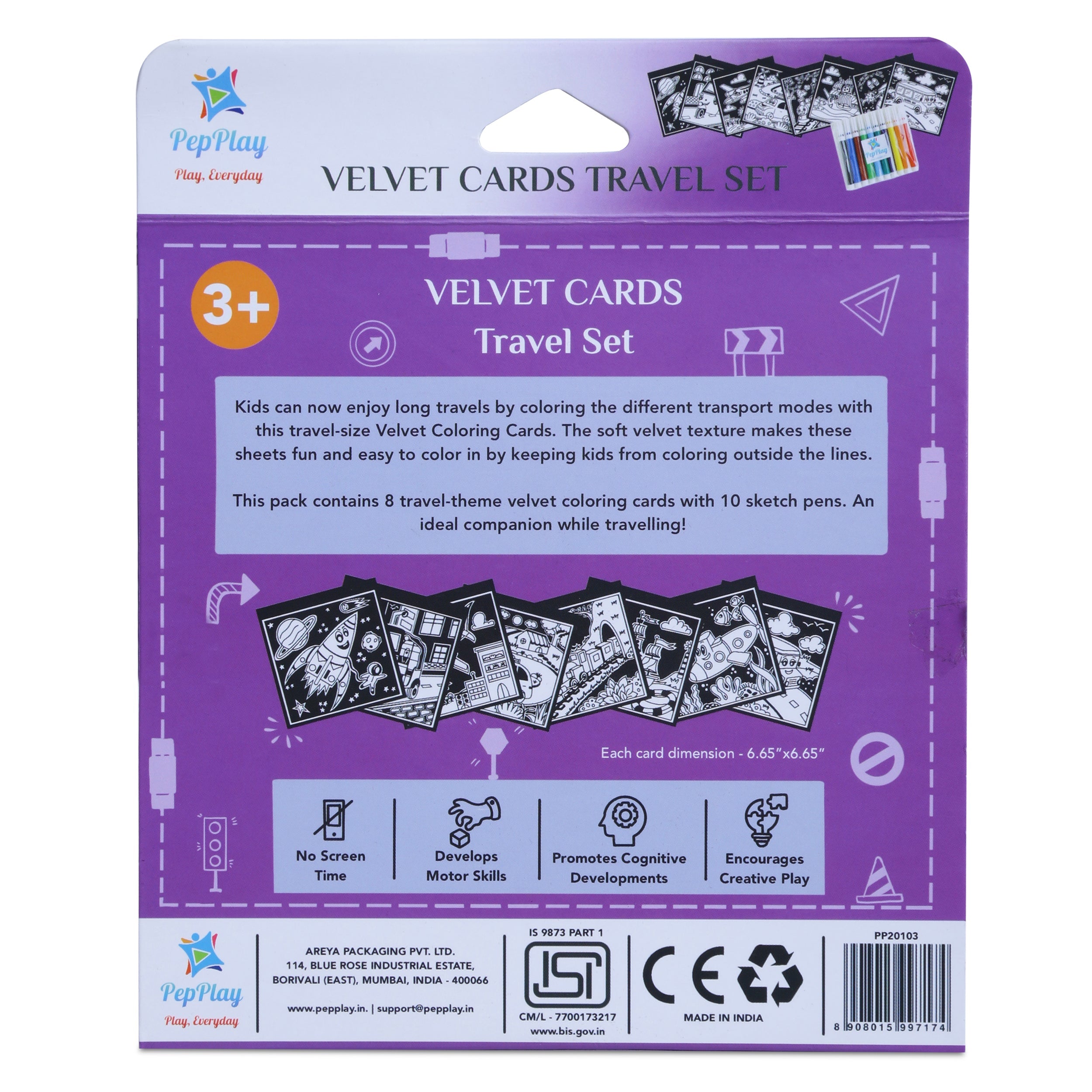 Back of Velvet Cards Travel Set pack – product details and usage information for the travel colouring kit – PepPlay India