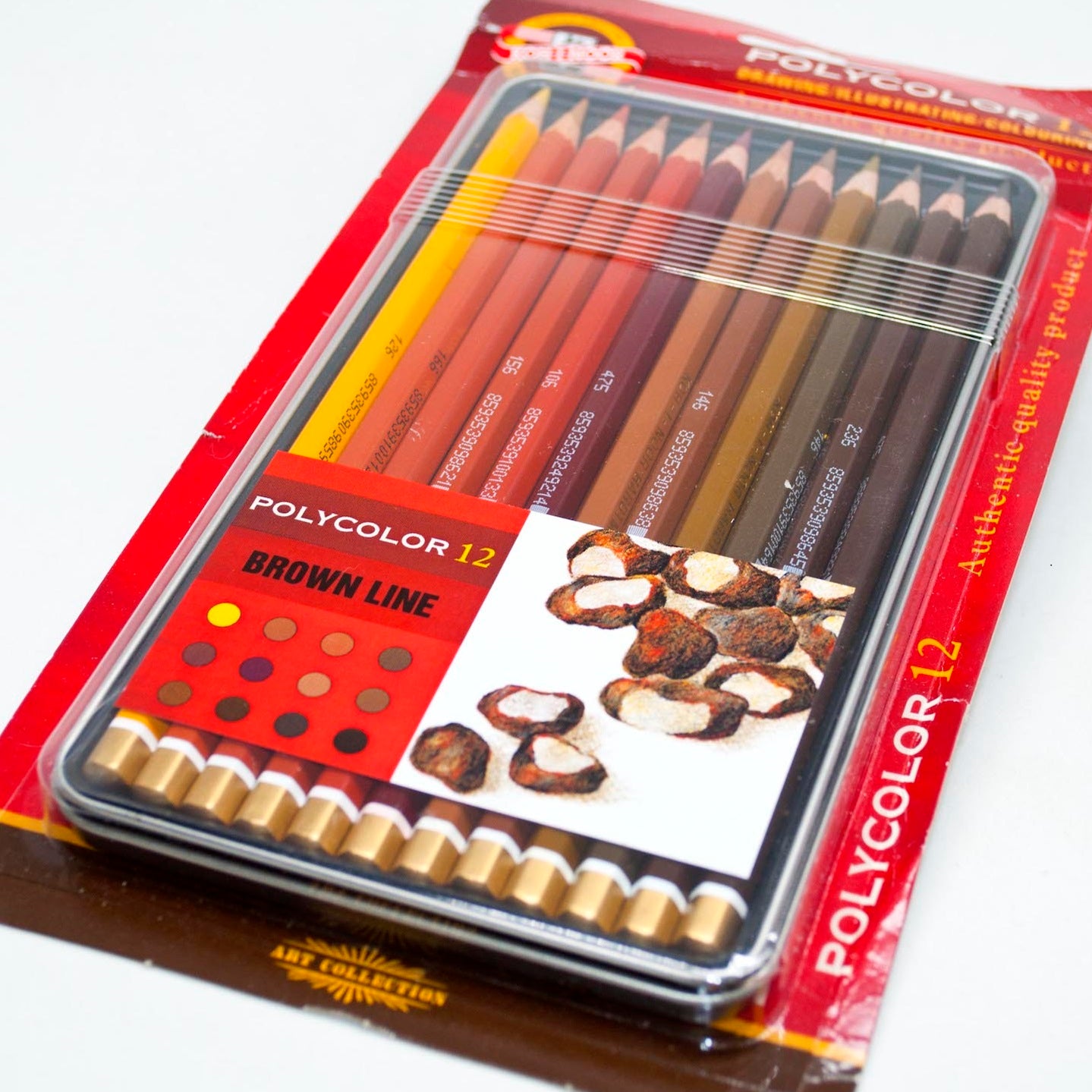 Kohinoor Hardtmuth Polycolor Artists Coloured Pencils - Brown Line Set Of 12 In Tin Box