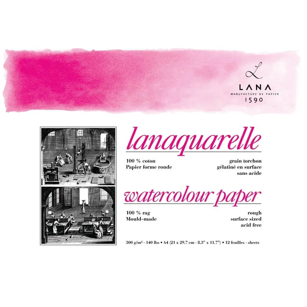 Lana Artists' Watercolour - Lanaquarelle Natural White 300 gsm 100% Cotton Paper Pad Canvazo