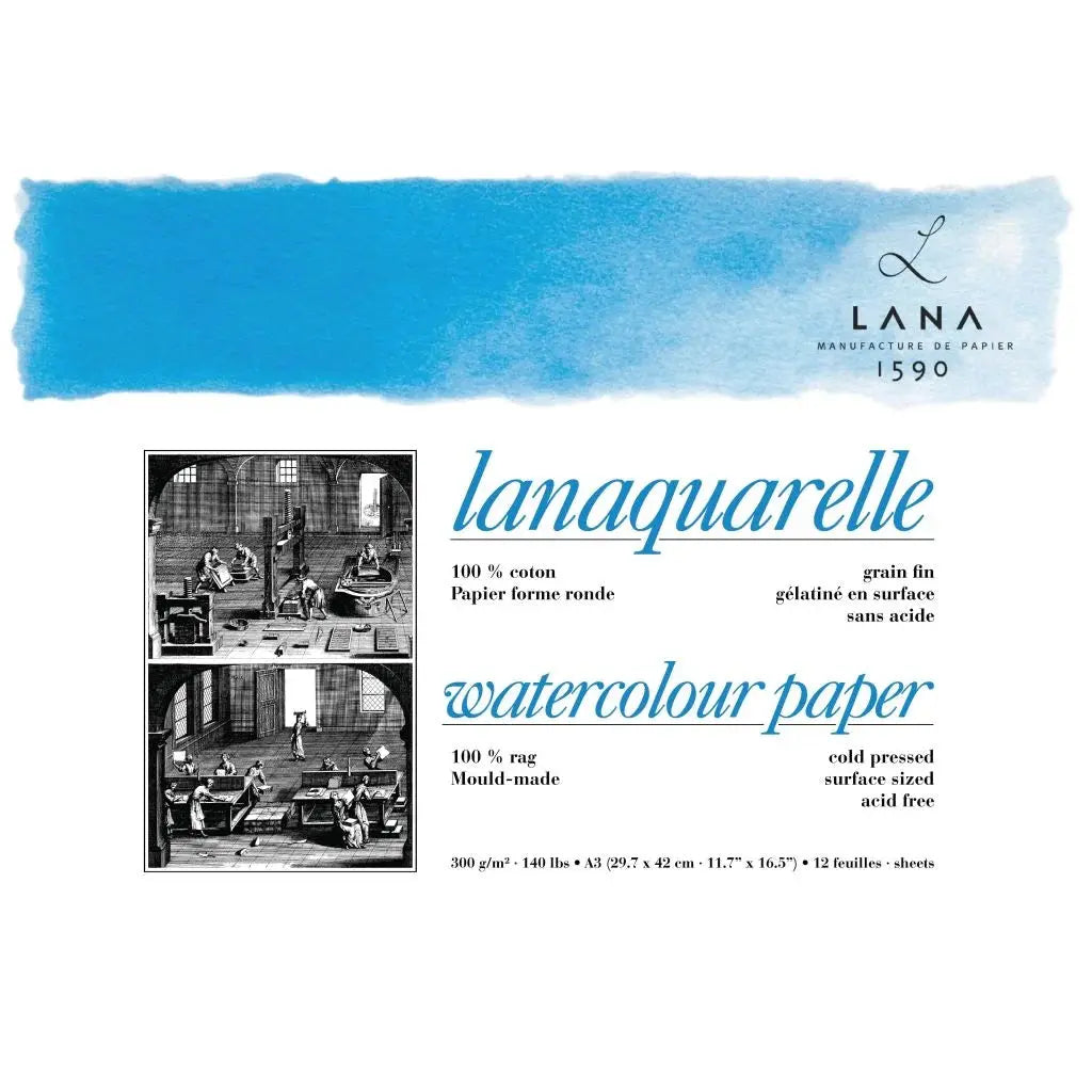 Lana Artists' Watercolour - Lanaquarelle Natural White 300 gsm 100% Cotton Paper Pad Canvazo